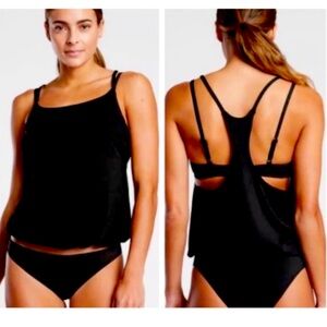 ATHLETA Black Seascape Bra Cup Tankini Swimsuit Top Size 34 B/C